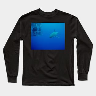 Caged Divers Watch a Great White Shark in Mexico Long Sleeve T-Shirt